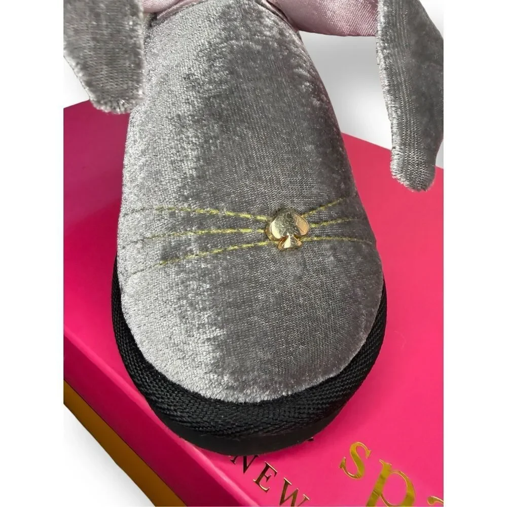 Kate Spade New York Bonnie Bunny Slippers‎ Grey Velvet Women’s 6 NEW Rare